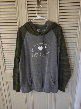 Gray & Olive Camo Buffalo Heart Hoodie Sweatshirt